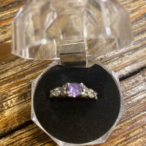 Delicate Elegant Silver Ring with Purple Gemstone
